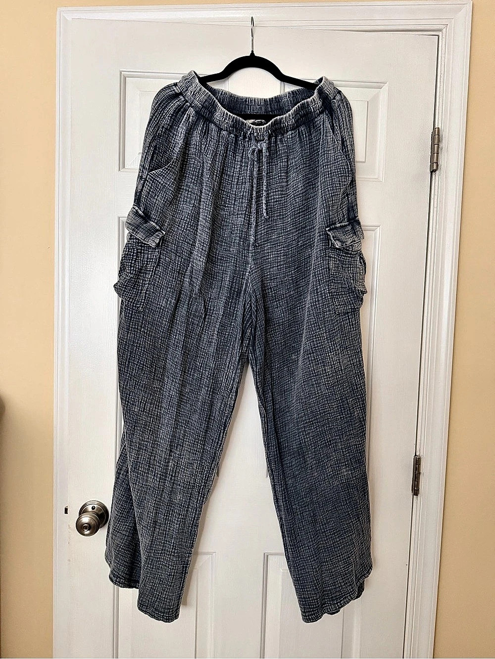 Easel Button Down Cotton Gauze Hoodie Set Blue Large